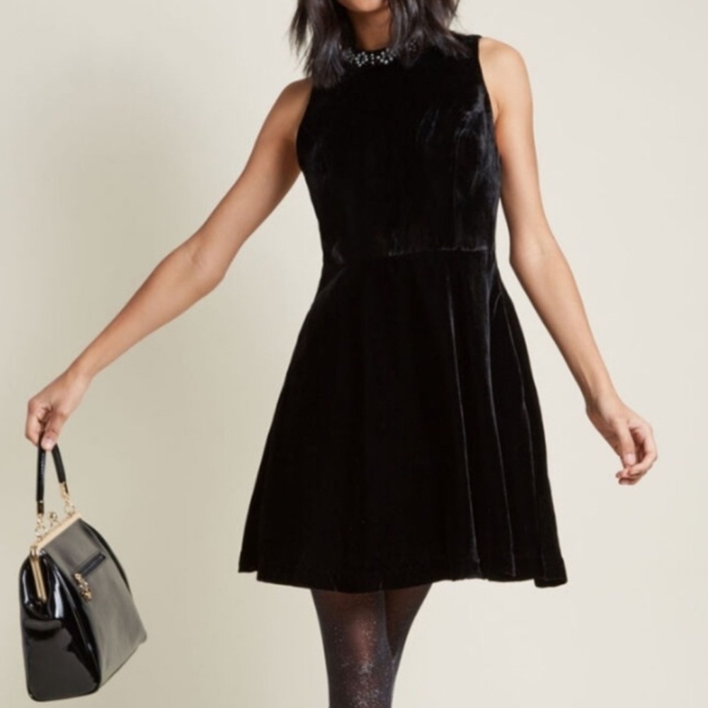 Modcloth Velvet Dress with Embellished Neckline